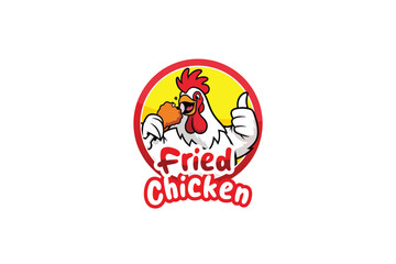 Chicken holding fried chicken mascot logo vector template