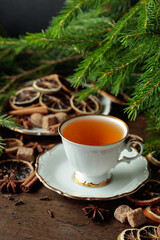 Christmas tea with spices and dried citrus slices.