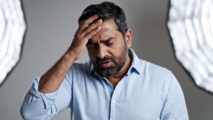 Expressive Man Feeling Anxious or Stressed in Modern Indoor Setting