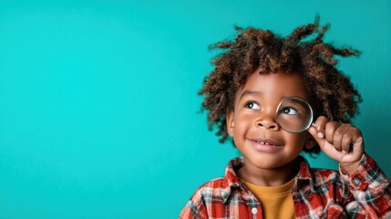 A young child joyfully holding a magnifying glass, showcasing a sense of curiosity and wonder, perfectly embodying the spirit of exploration and discovery in childhood.