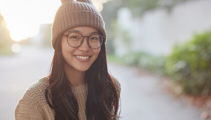 メガネと帽子が似合うかわいい女子学生のポートレート
Cute Schoolgirl Wearing Glasses and a Hat

