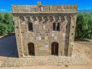 Facade of the Church of Santa Maria di Sibiola, Sardinia, Italy