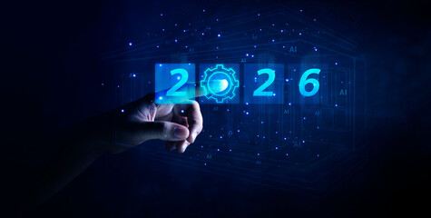 2026 business concept, businessman or engineer Show the trend of driving digital currency to develop online business.