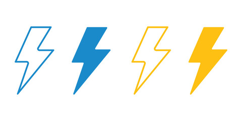 Four Lightning Bolt Icons In Blue And Yellow symbol On Transparent Background