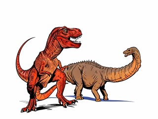 Fototapeta premium realistic toys tyrannosaurus apatosaurus stand side by side illustration