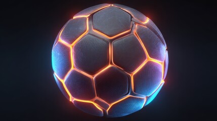 Naklejka premium futuristic soccer ball with neon hexagon design