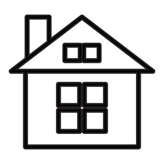 Outline drawing of a classic house with a pitched roof and a chimney. Related to a residential dwelling with a usable attic space and is suitable for architectural diagrams or real estate features