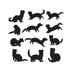 Mustela Erminea Silhouettes Collection,Ermine Silhouettes,Vector Mustela Silhouettes,Stoat Silhouettes,mustela erminea vector