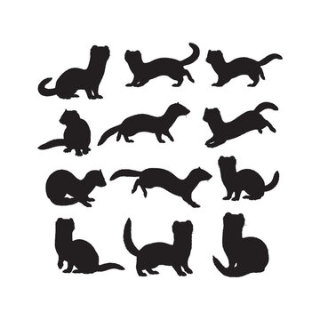 Mustela Erminea Silhouettes Collection,Ermine Silhouettes,Vector Mustela Silhouettes,Stoat Silhouettes,mustela erminea vector