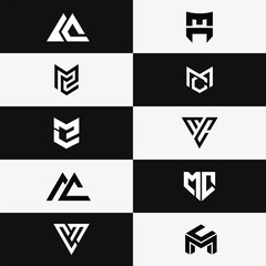 Abstract modern geometric letter CM logos featuring initial monograms for corporate identity design template