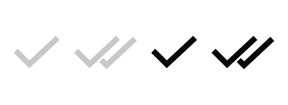 Black and gray double checkmark icons tick double tick On Transparent Background
