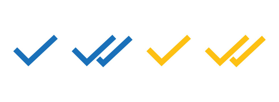 Blue and Yellow Double Check Mark Icons tick correct On Transparent Background