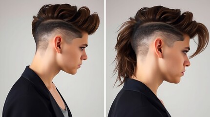 Two profile views showcase the evolution of edgy hairstyles