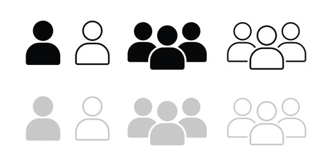Black and grey user icons in groups of one and three On Transparent Background