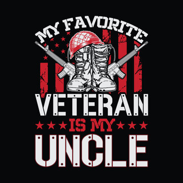 My Favorite Veteran Is My Uncle T-Shirt Design with Boots and Flag