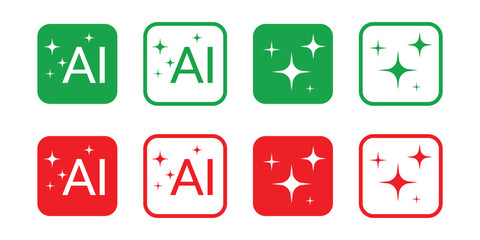 AI Sparkle Icons Green and Red artificial intelligence On Transparent Background