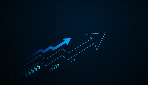 Neon zigzag lines morph into an arrow, representing volatile data evolving into clear upward performance. A glowing growth line pierces the dark grid, illustrating technology