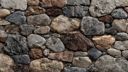 rustic mixed stone wall texture with flat and round surfaces in gray and brown shades for vintage construction and landscaping background designs