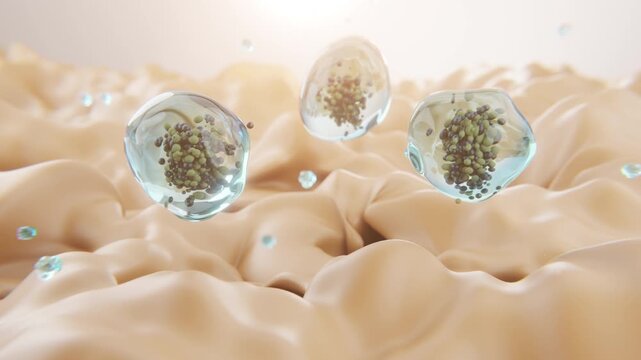 Advanced skincare concept of cleansing serum spheres absorbing impurities from skin pores. Visualization of deep pore cleansing, acne care, oil control and modern cosmetic science technology.