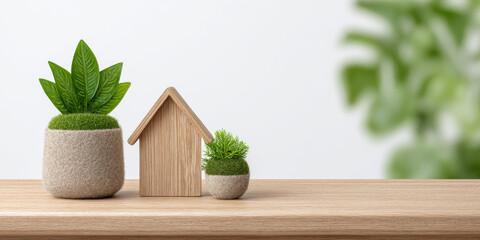 Creating a miniature house display wood table decorative content white background close-up view home aesthetics