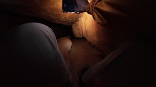 Hummingbird Tunnel Cave Climbing Down Narrow Slope - Action Camera Simi Valley California USA
