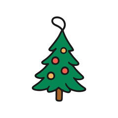 Christmas object tree vector illustration. Hand drawn simple graphic elements design