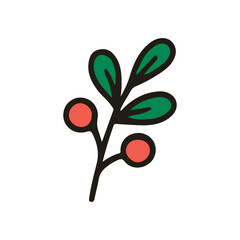 Christmas object berry leaf vector illustration. Hand drawn simple graphic elements design