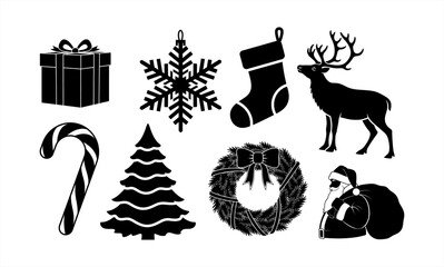 Christmas Holiday Silhouettes Collection Festive Season Symbols Set.
