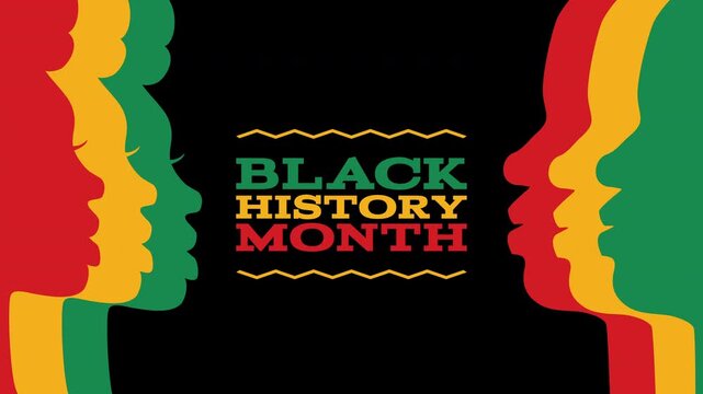 black history month women and men profiles sillhouettes african american culture animated banner video footage 