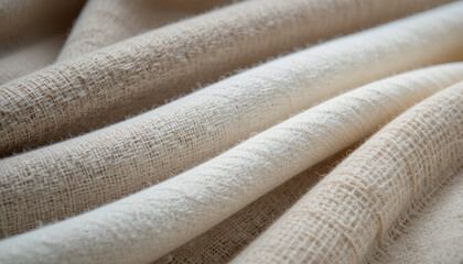 Close up of rolled natural raw cotton fabric showing weave and texture