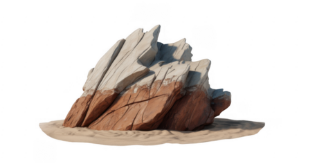 Rocky outcrop on sandy base isolated on a transparent background stone
