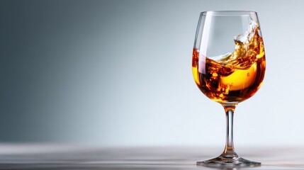 The striking image portrays a glass filled with golden liquid splashing, creating dynamic movement, showcasing the beauty of fluidity in beverage photography and artistry.