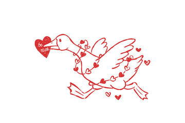 Running Goose Delivering Love Letter and Heart Garland Valentine's Design