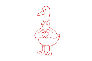 Adorable Goose Making Heart Shape with Wings Valentine's Design