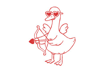 Funny Cupid Goose Character with Bow and Arrow Valentine's Design