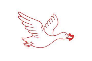 Flying Goose Carrying a Love Heart in Beak Valentine's Design