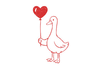 Cute Goose Holding a Red Heart Shaped Balloon Valentine's Design