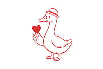 Gentleman Goose Wearing Hat and Holding a Heart Valentine's Design
