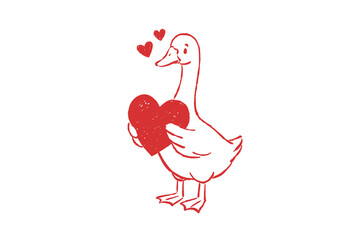 Happy Goose Hugging a Big Red Heart Illustration Valentine's Design