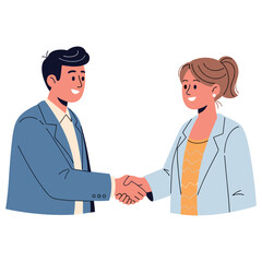 Obraz premium Young caucasian male and female professionals shaking hands in business attire