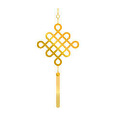 Golden Chinese knot icon.Lunar new year symbol.China Spring Festival element.Lucky charms clipart.
