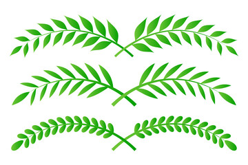 Green laurel wreath. Green silhouette laurel foliate wreaths, award, achievement, chaplet, heraldry, nobility. Green leaf silhouette on PNG.