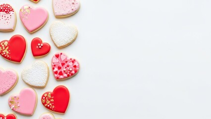 Heart shape cookie for Saint Valentines Day. Sweet dessert with icing for romantic celebration. Love and festive decoration.