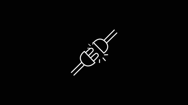 Electric plug white icon symbol. Connection, socket with a plug, icons.Concept of 404 error connection.Electric  Plug with wire simple glyph pictogram symbol.
