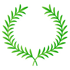 Green laurel wreath. Green silhouette laurel foliate wreaths, award, achievement, chaplet, heraldry, nobility. Green leaf silhouette on PNG.