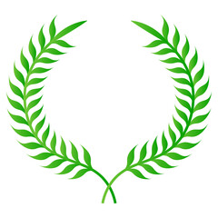 Green laurel wreath. Green silhouette laurel foliate wreaths, award, achievement, chaplet, heraldry, nobility. Green leaf silhouette on PNG.