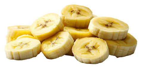 Pile of sliced bananas on transparent background