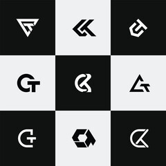 Modern collection of abstract geometric letter CT logo designs in black and white for branding and idengn