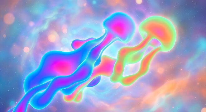 Futuristic glowing jellyfish floating in colorful space nebula background - Powered by Adobe