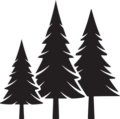Obraz premium Three Black Silhouette Pine Trees on White Background also transparent background